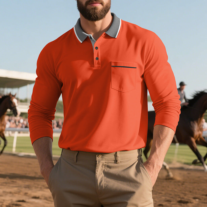 Long-sleeved Men's Polo Shirt Orange