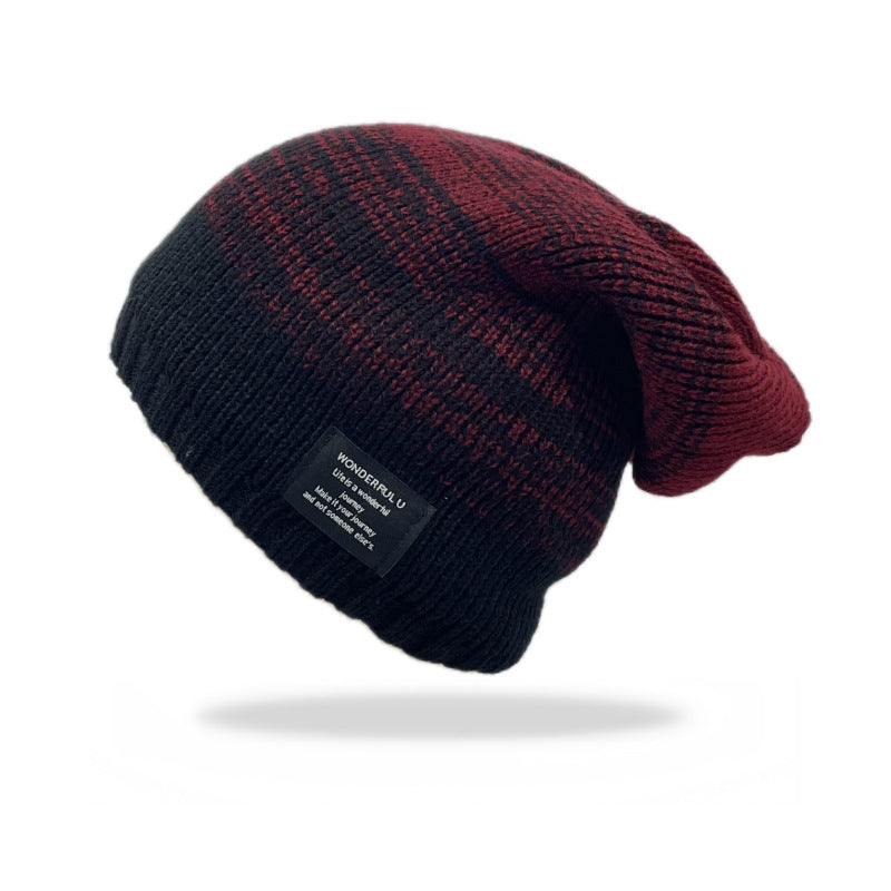 Mixed Color Plus Fluff Knitted Hat Red Free Size