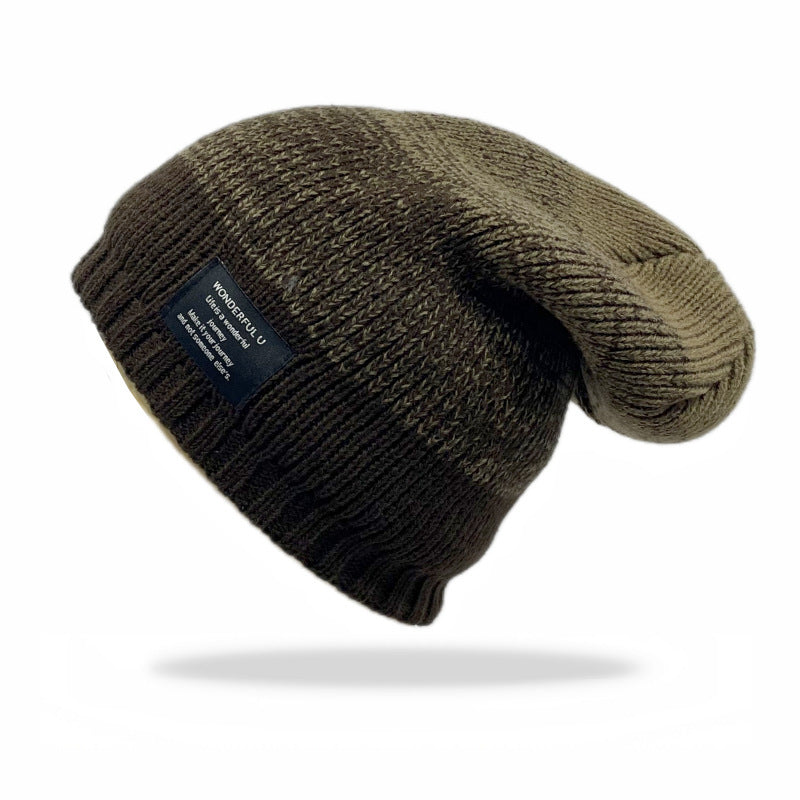 Mixed Color Plus Fluff Knitted Hat Brown Free Size