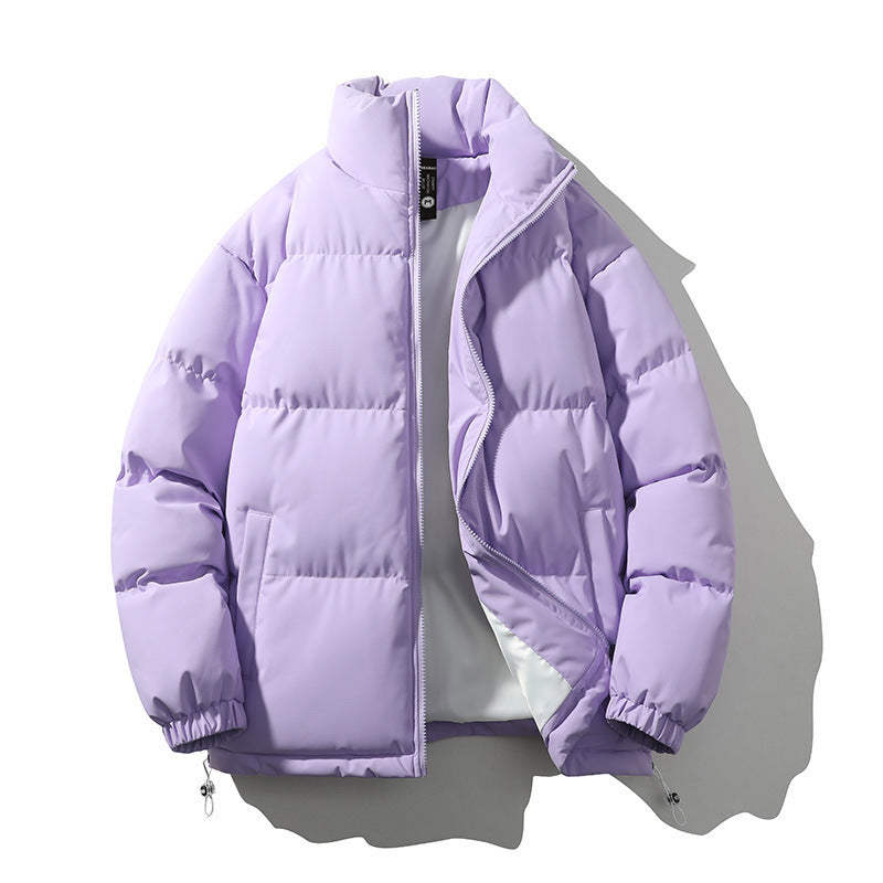 Men's Stand Collar Loose And Warm Down Coat Light Purple