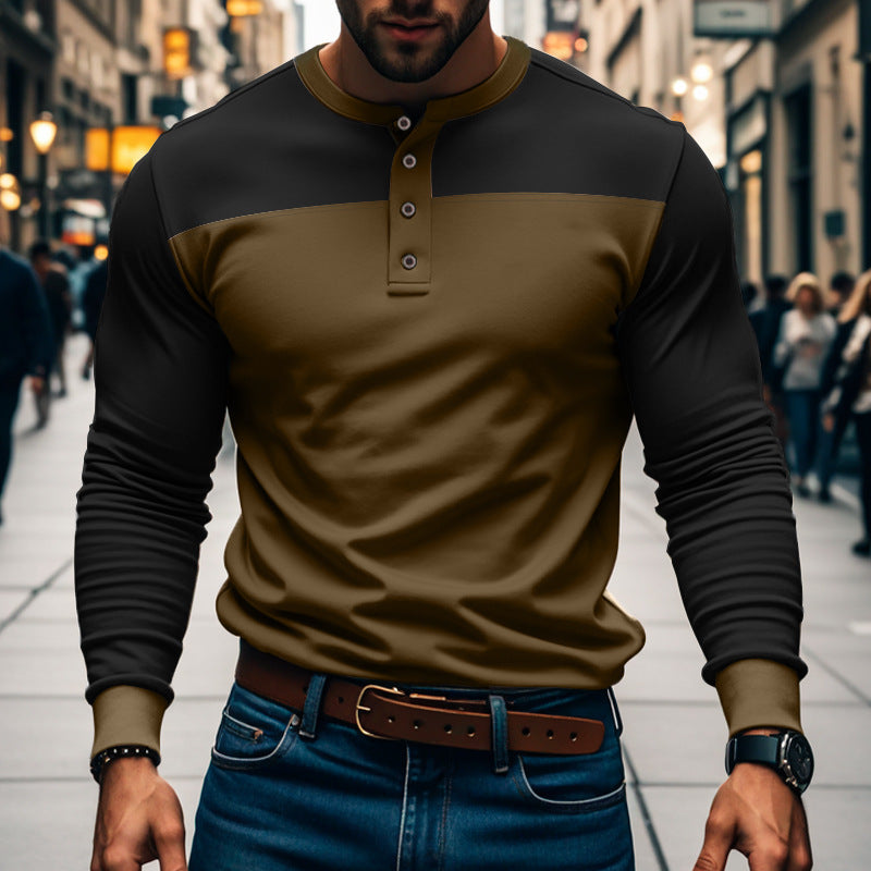 Slim Fit Commute Henley Shirt Upper Black And Lower Brown