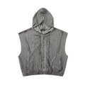 Wash Dirty Dyed Patchwork Sweater Short Sleeveless Hoodie Faded Gray