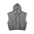 Wash Dirty Dyed Patchwork Sweater Short Sleeveless Hoodie Faded Gray