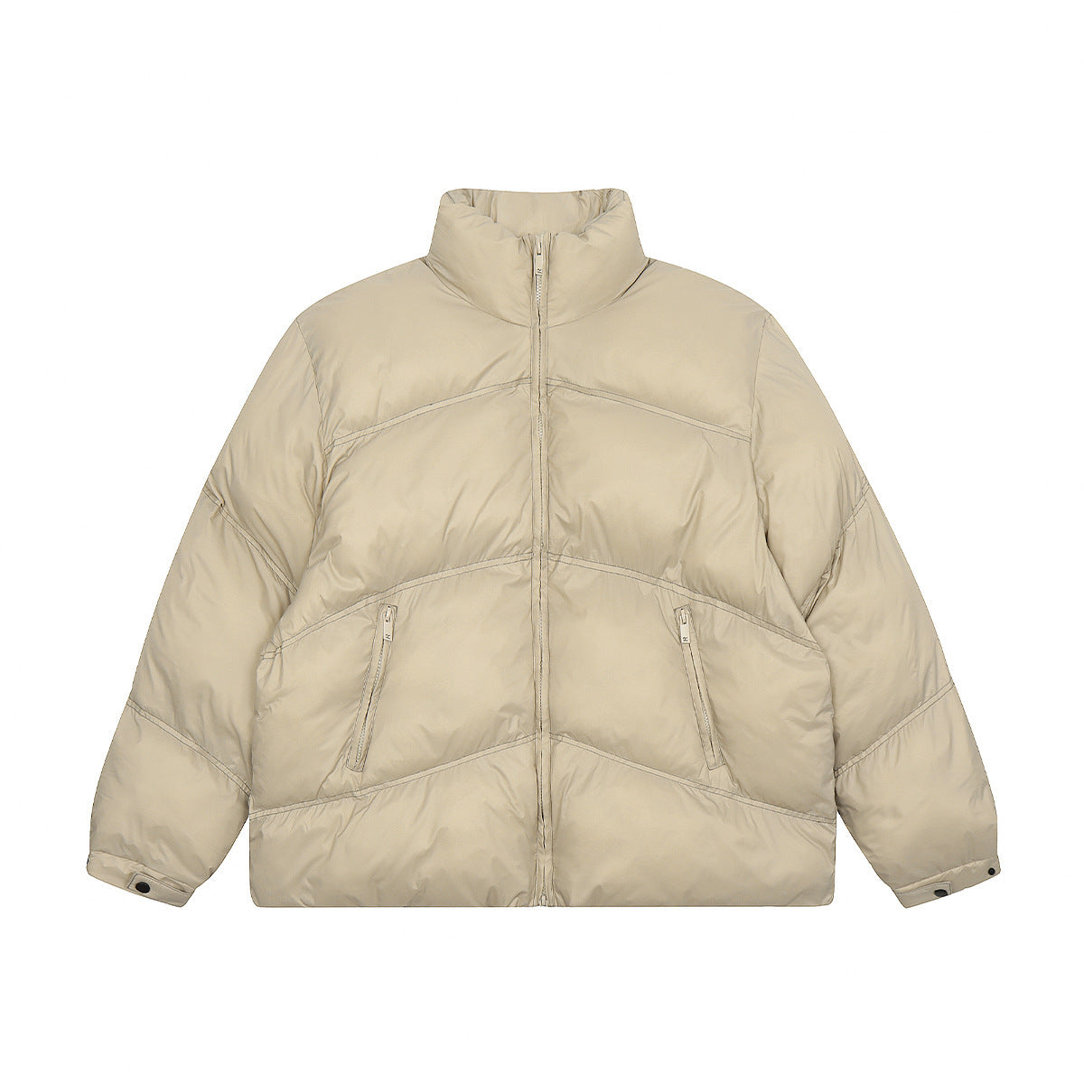 Metal Label Profile Bread Solid Color Stand Collar Velvet Cotton-padded Coat Khaki