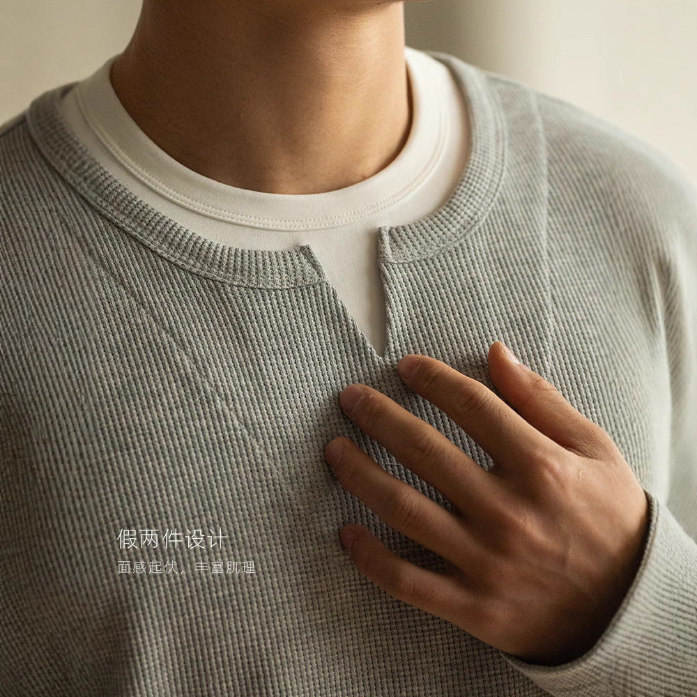 Three-dimensional Waffle Loose False Two Pieces Short Sweater