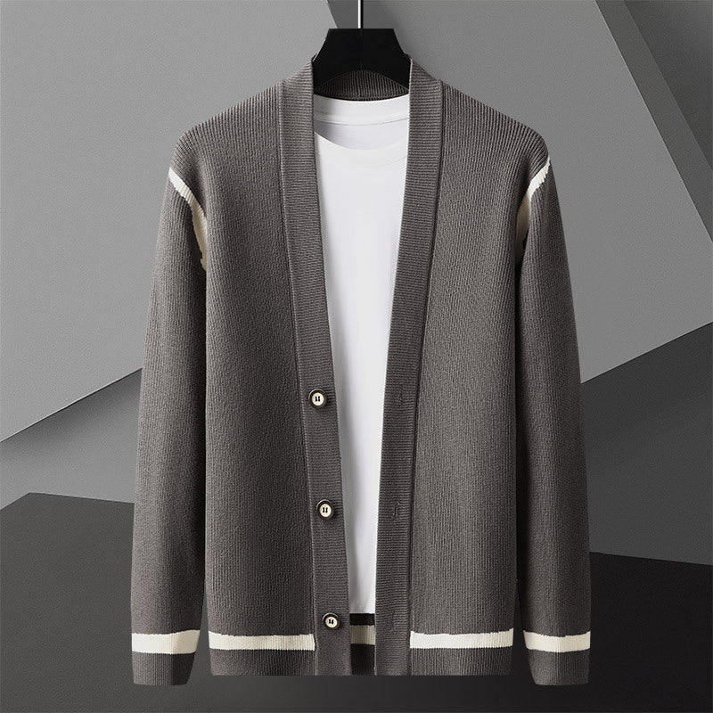 Cardigan Men's Long Sleeved Sweater Coat Gray