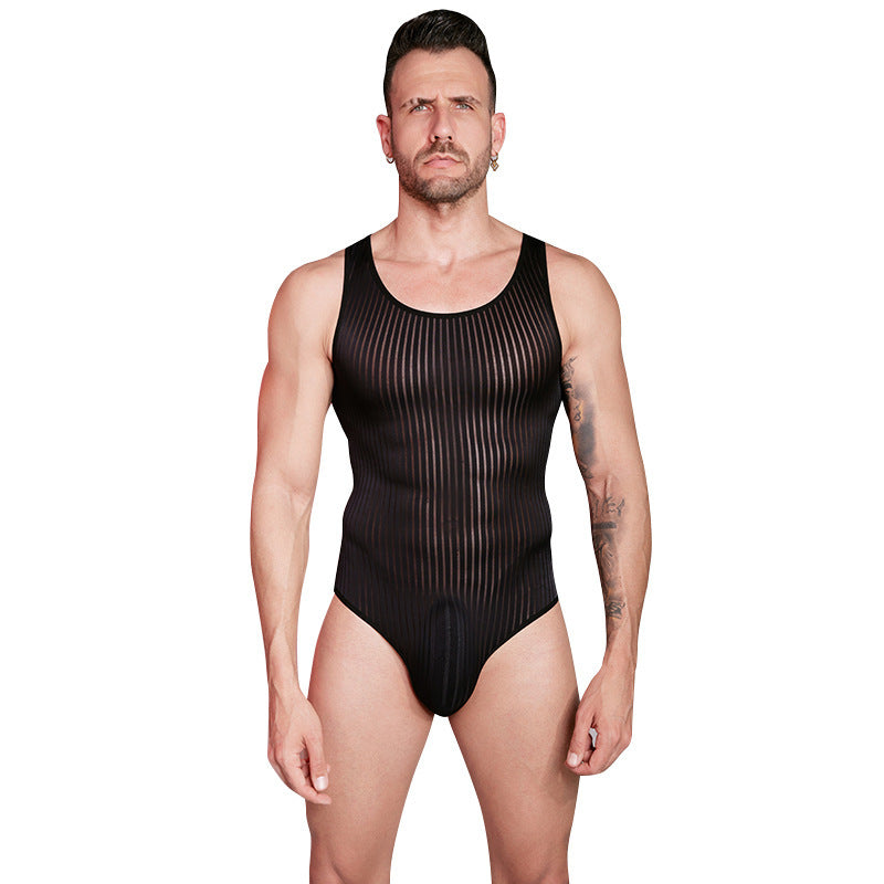 Elastic Vertical Bar Comfortable Fierce Men's One-piece