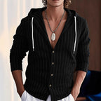 Slim-fit Hood Cardigan Shirt Black