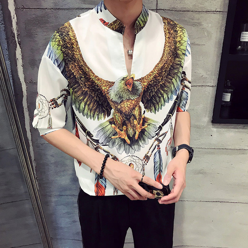 Casual Five-point Sleeve Shirt Sleeves White