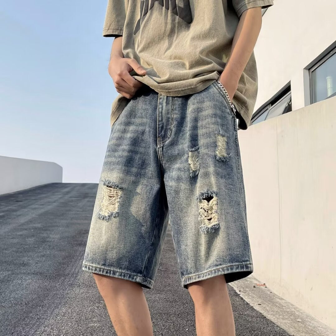 Tattered Jeans Shorts Blue