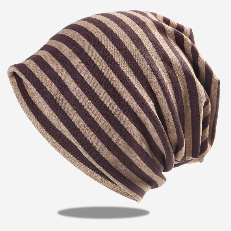 Big Head Circumference Trendy Men Pure Cotton Breathable Pullover Hat Coffee Strip Free Size Flexible