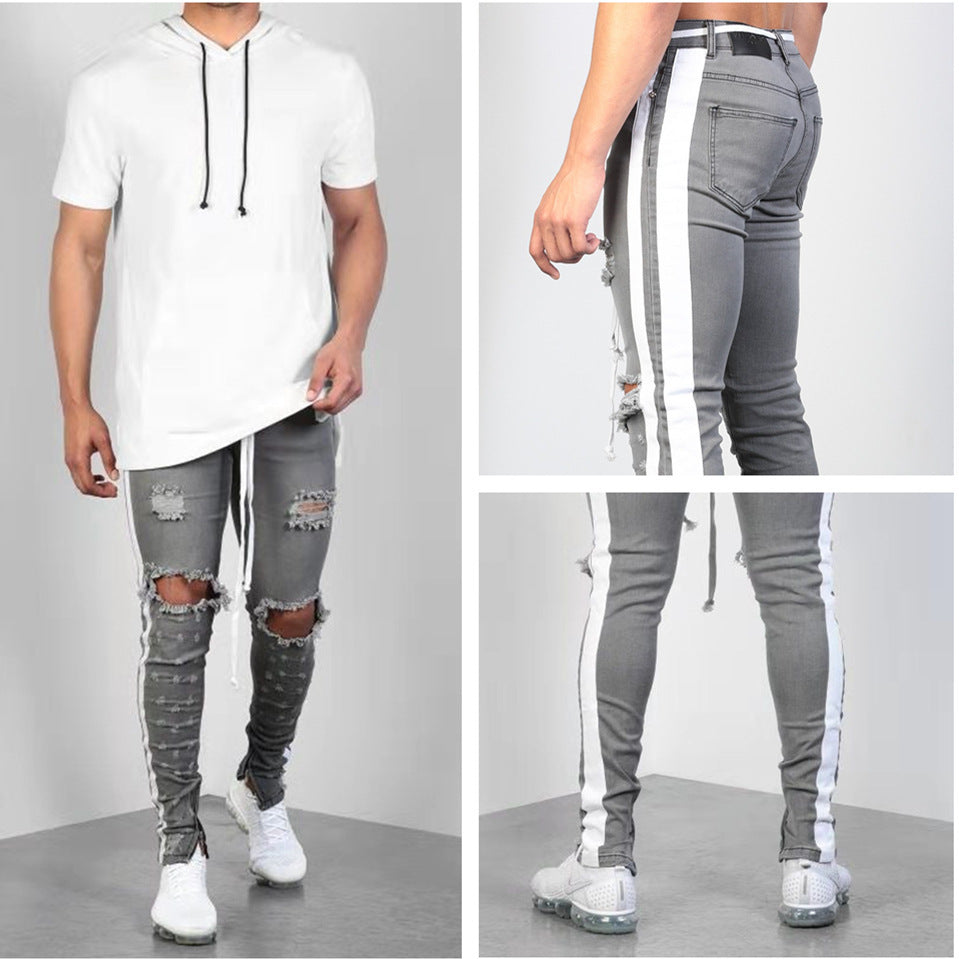 Cross Knee Ripped Zipper Jeans