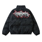 Street Letters Embroidered Cotton-padded Jacket Black 6358 SK