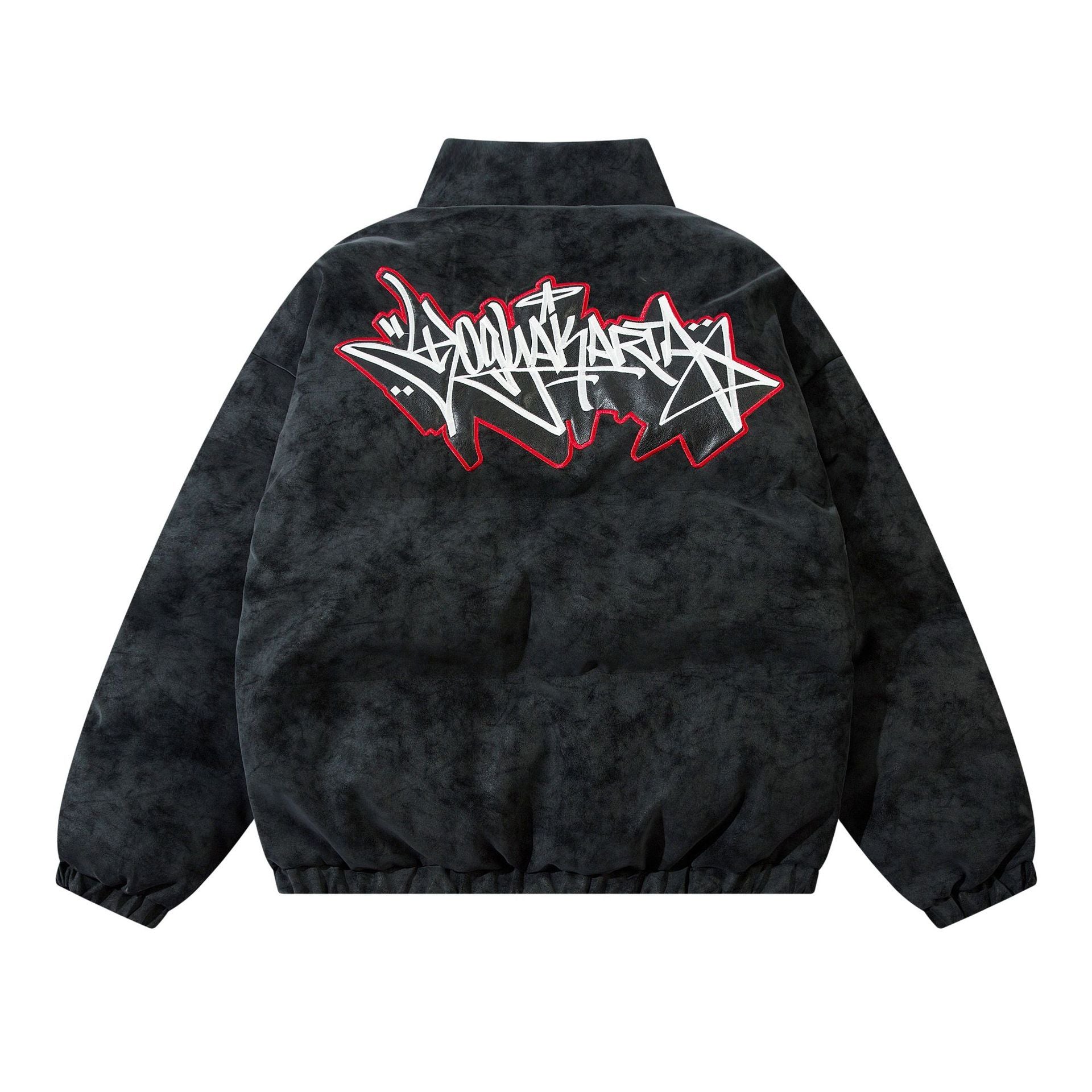 Street Letters Embroidered Cotton-padded Jacket Black 6358 SK