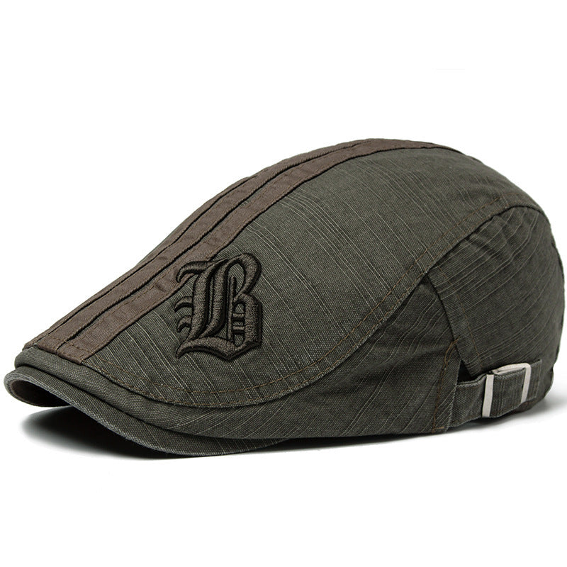 Men's Letter Beret Breathable Sun Hat Army Green Adjustable
