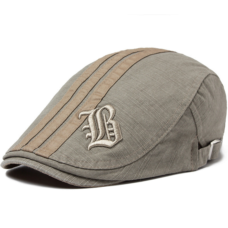 Men's Letter Beret Breathable Sun Hat Khaki Adjustable