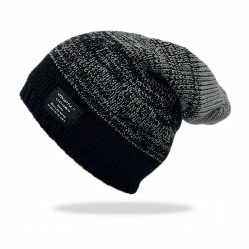 Mixed Color Plus Fluff Knitted Hat Gray Free Size