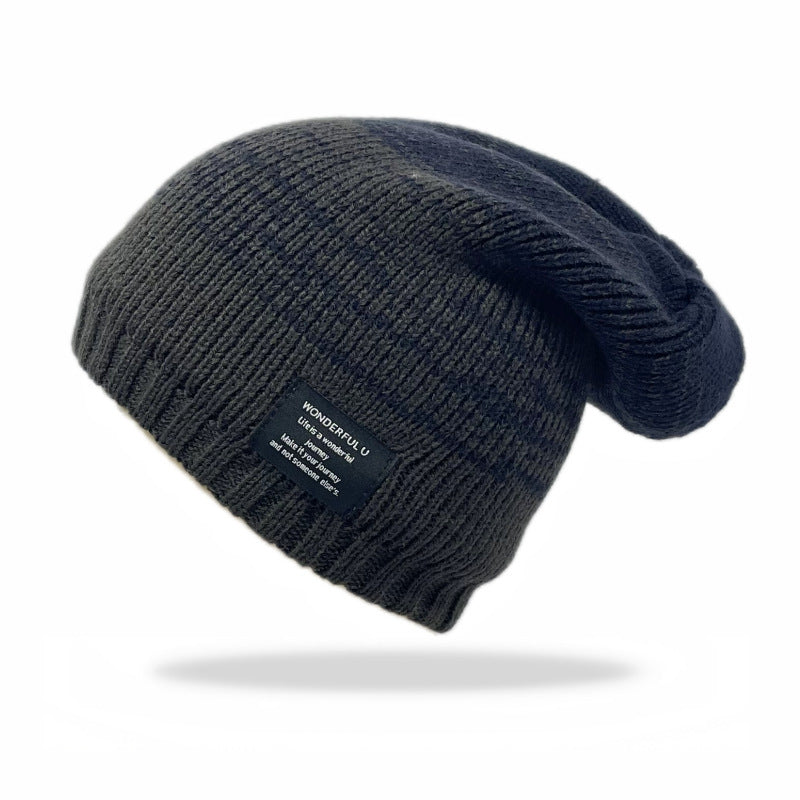 Mixed Color Plus Fluff Knitted Hat Navy Blue Free Size