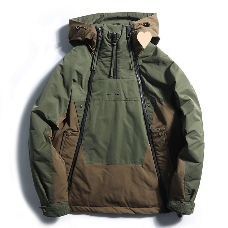 Double Zipper Design Trendy Casual Down Niche Warm Jacket Army Green