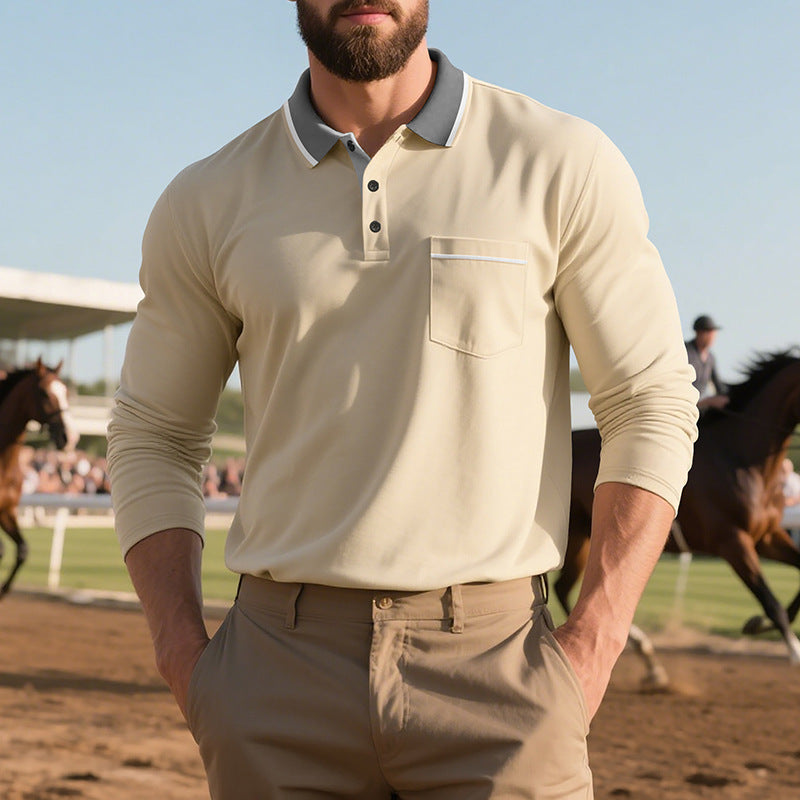 Long-sleeved Men's Polo Shirt Apricot
