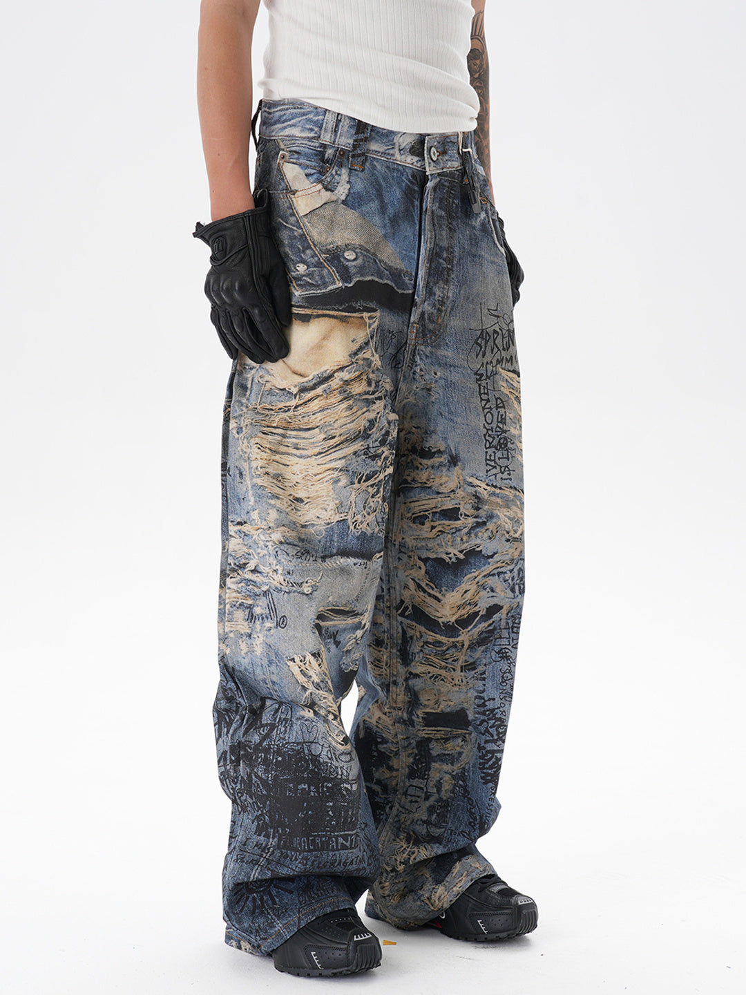 Ripped Graffiti Straight Jeans