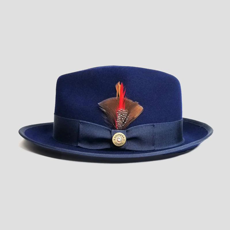 Fashion Bowknot Ribbon Sheep Felt Billycock Navy Blue 56to58cm