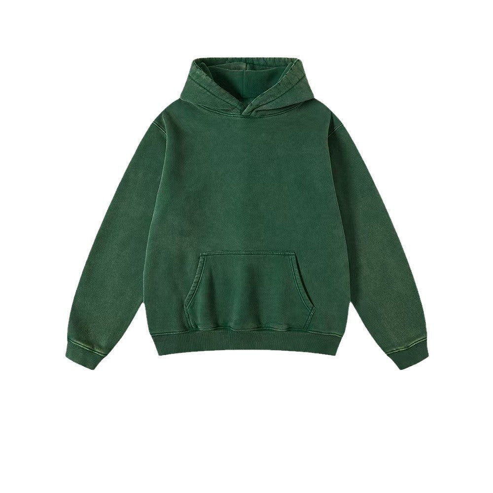 Heavy Fleece-lined Thickened Retro Washed Sweater Dark Green