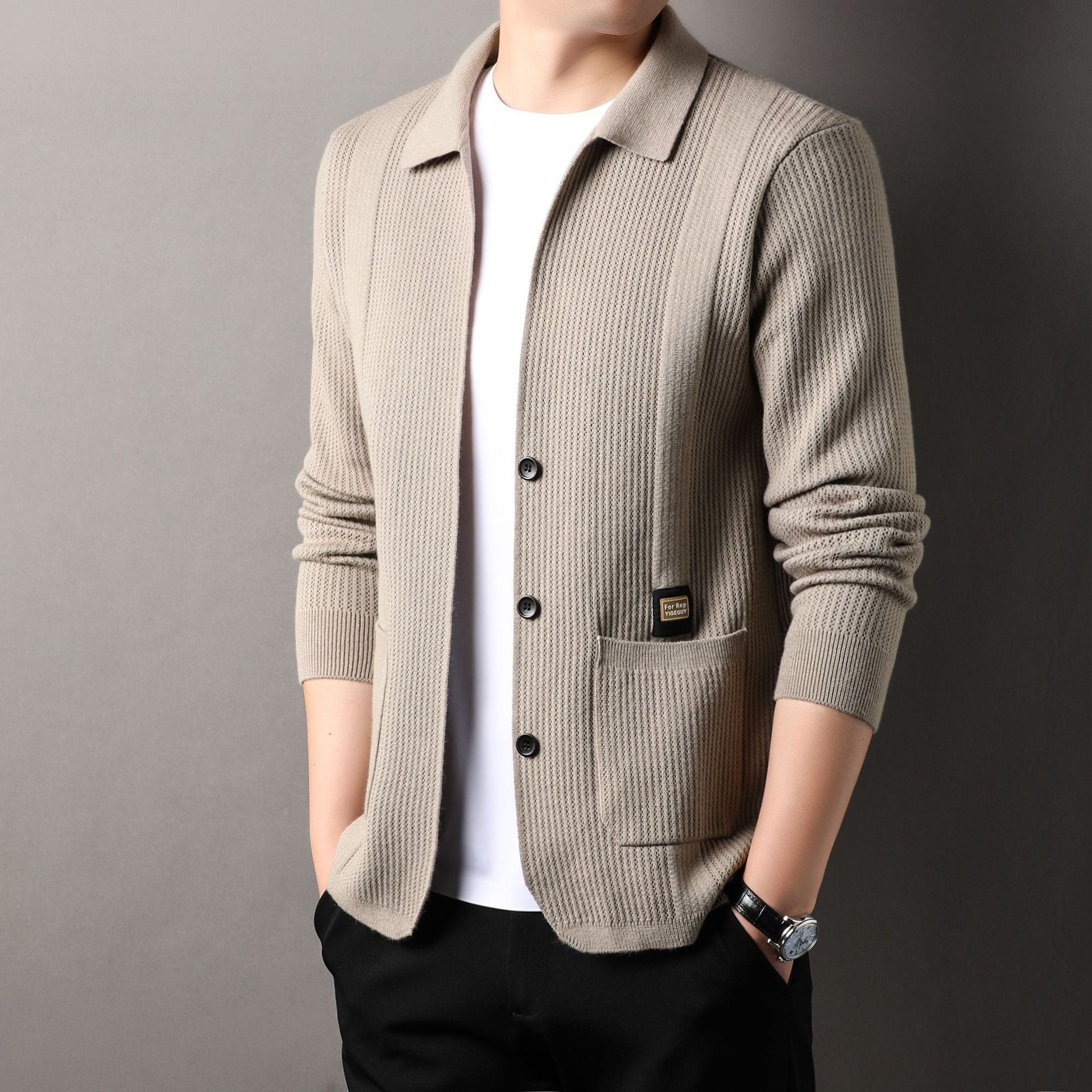 Knitted Cardigan Sweater Coat Khaki