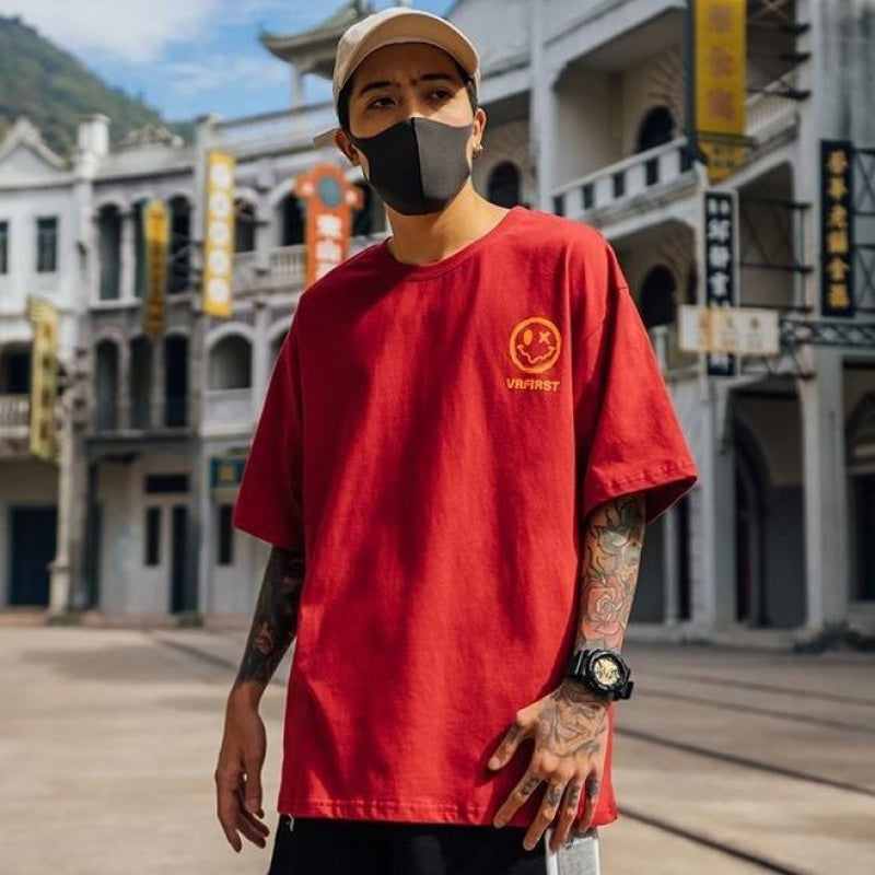 Smiley T-shirt men short sleeve Red
