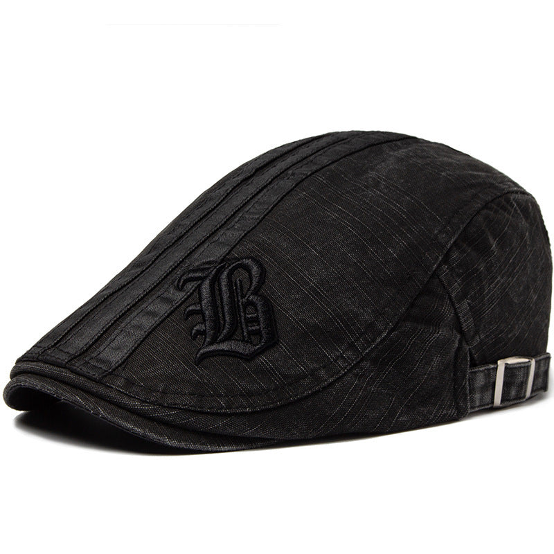 Men's Letter Beret Breathable Sun Hat Black Adjustable