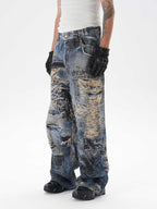Ripped Graffiti Straight Jeans Picture Color