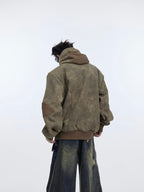 Retro Distressed Sweater Cardigan Stitching Design Sense Baggy Coat