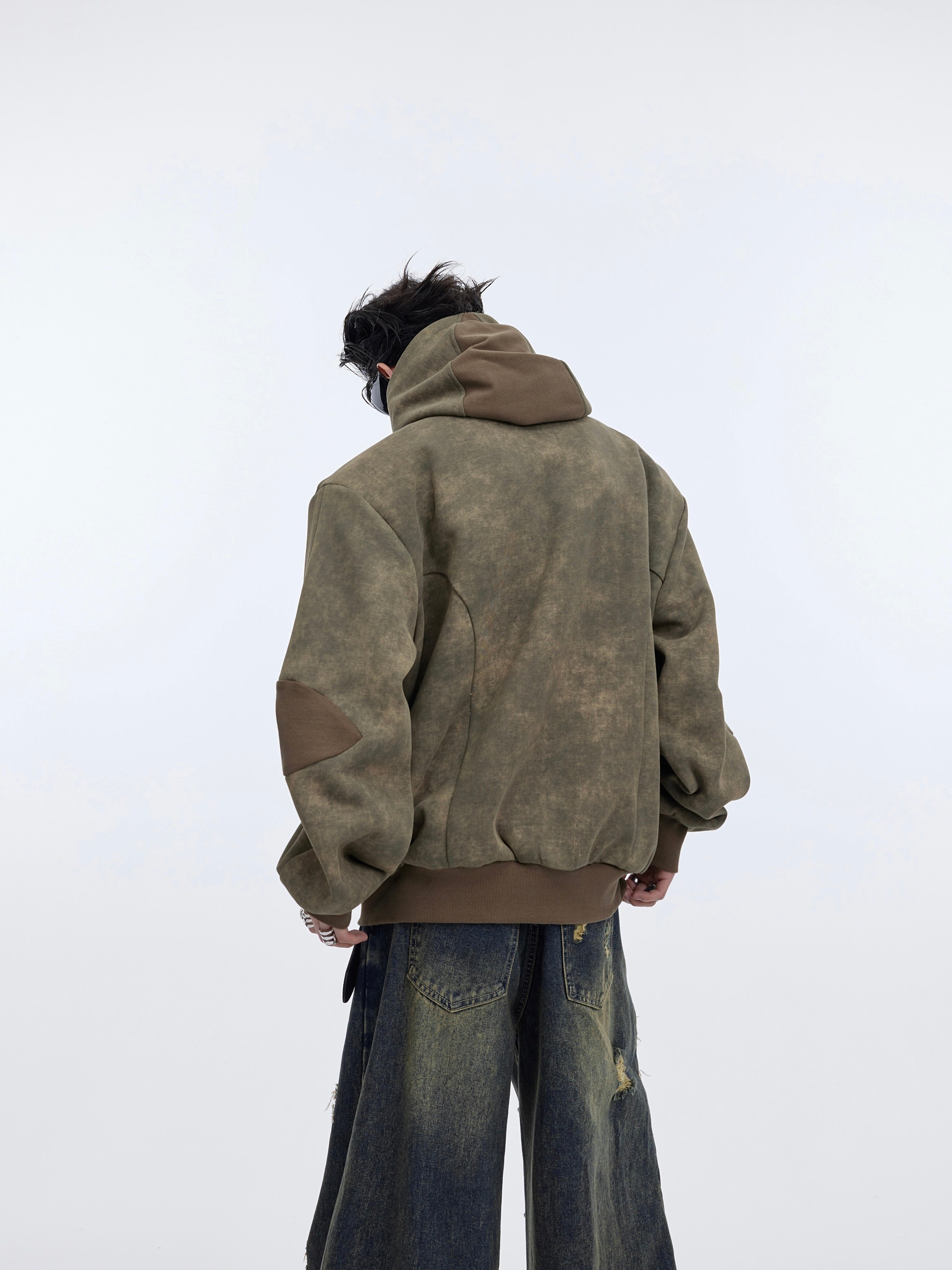 Retro Distressed Sweater Cardigan Stitching Design Sense Baggy Coat