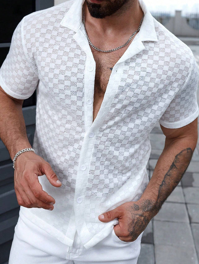 Lace Hollow Comfort Casual Shirt White