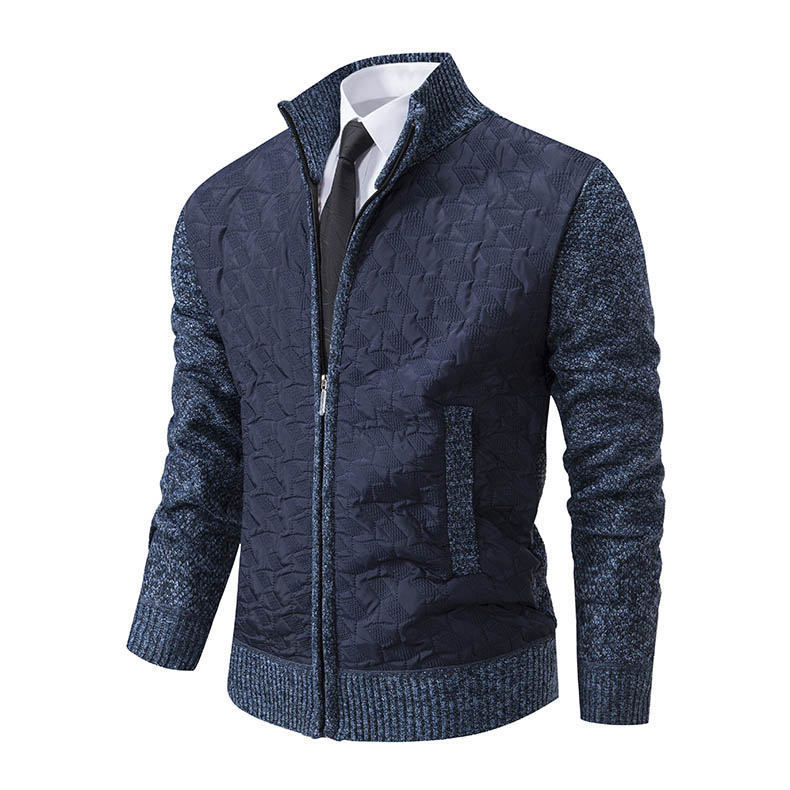 Sweater Jacket Men's Coat Stand-up Collar Slim Fit Casual Fashion Knitwear Blue