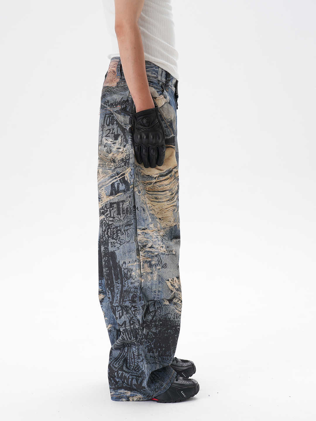 Ripped Graffiti Straight Jeans