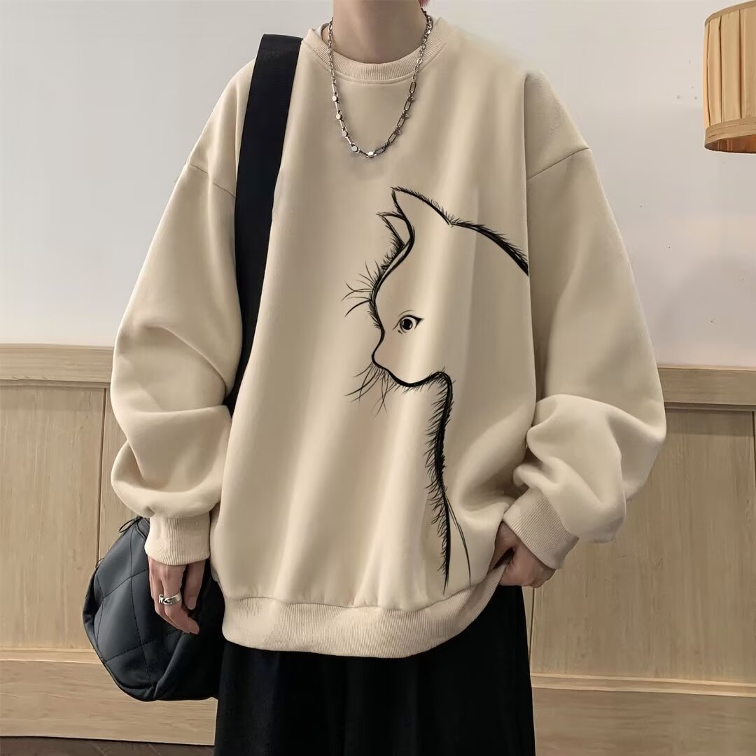 Cat Round Neck Long Sleeve Sweater