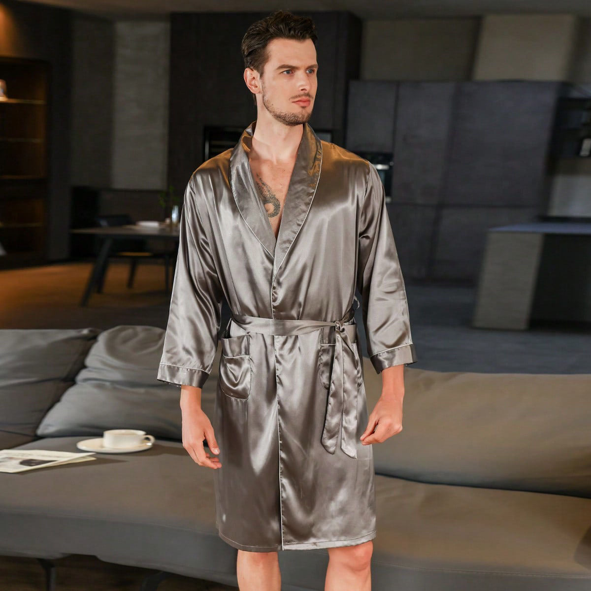 Silk Bathrobe Nightgown Gray