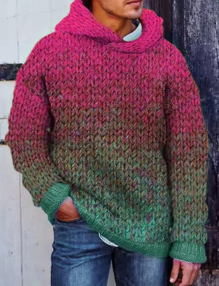 Acetate Fiber Heavy Classic Style Woven Hooded Sweater Pink