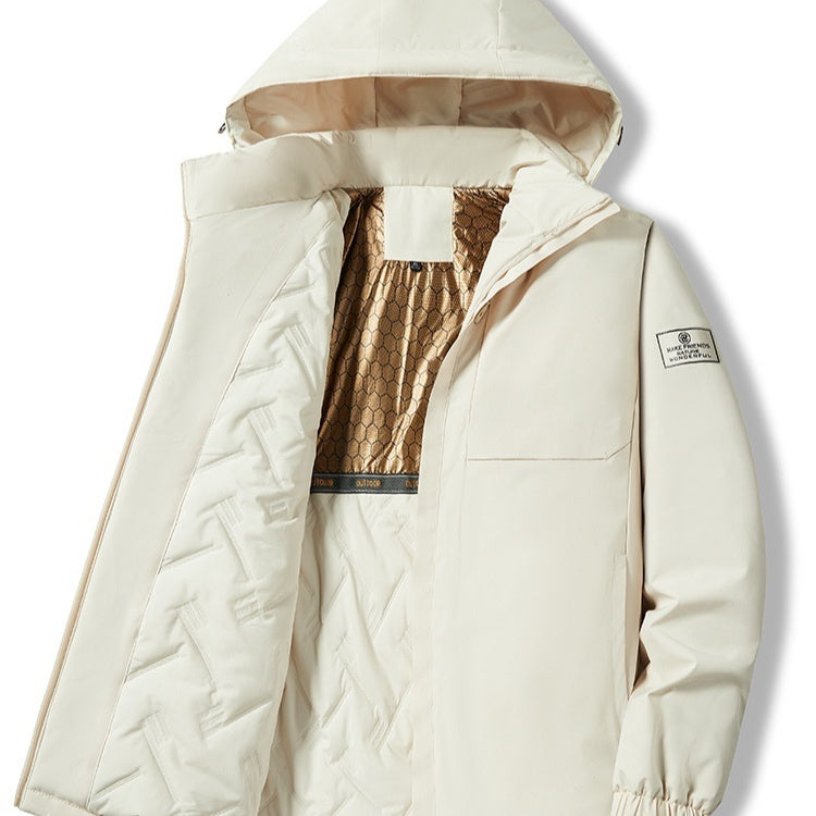 Temperature Sensing Windproof Waterproof Down Jacket Ivory White