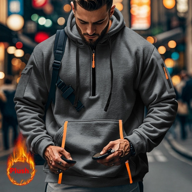 Casual Multi-zipper Arm Pocket Sweatshirt Dark Gray