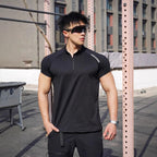 Sports Half Zipper Stand Collar T-shirt
