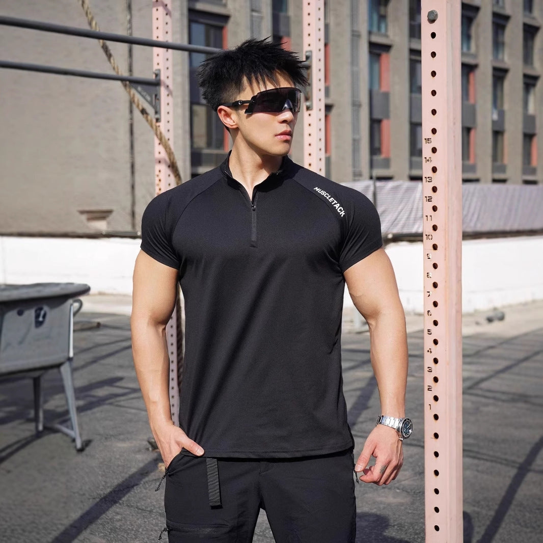 Sports Half Zipper Stand Collar T-shirt