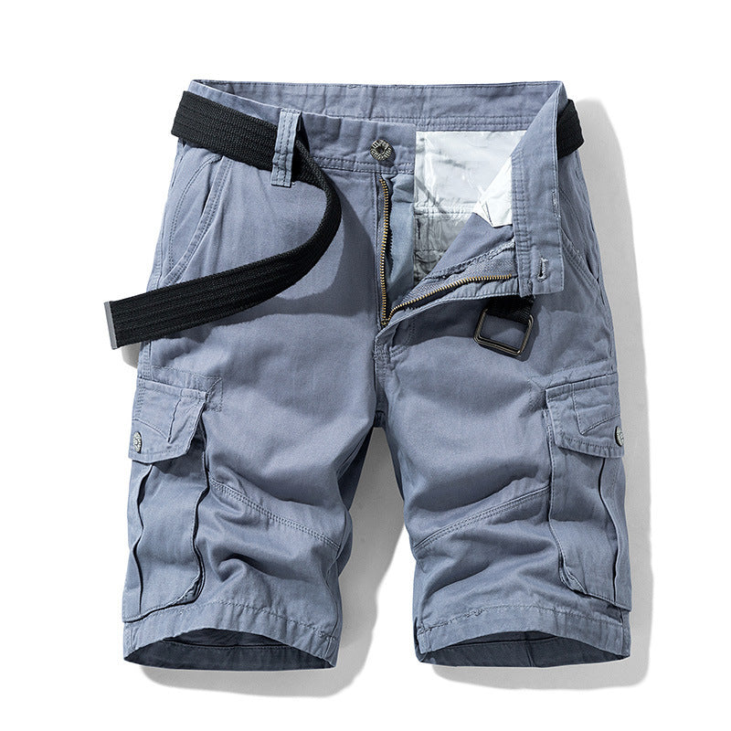 Multi-pocket Straight Casual Shorts Light Gray