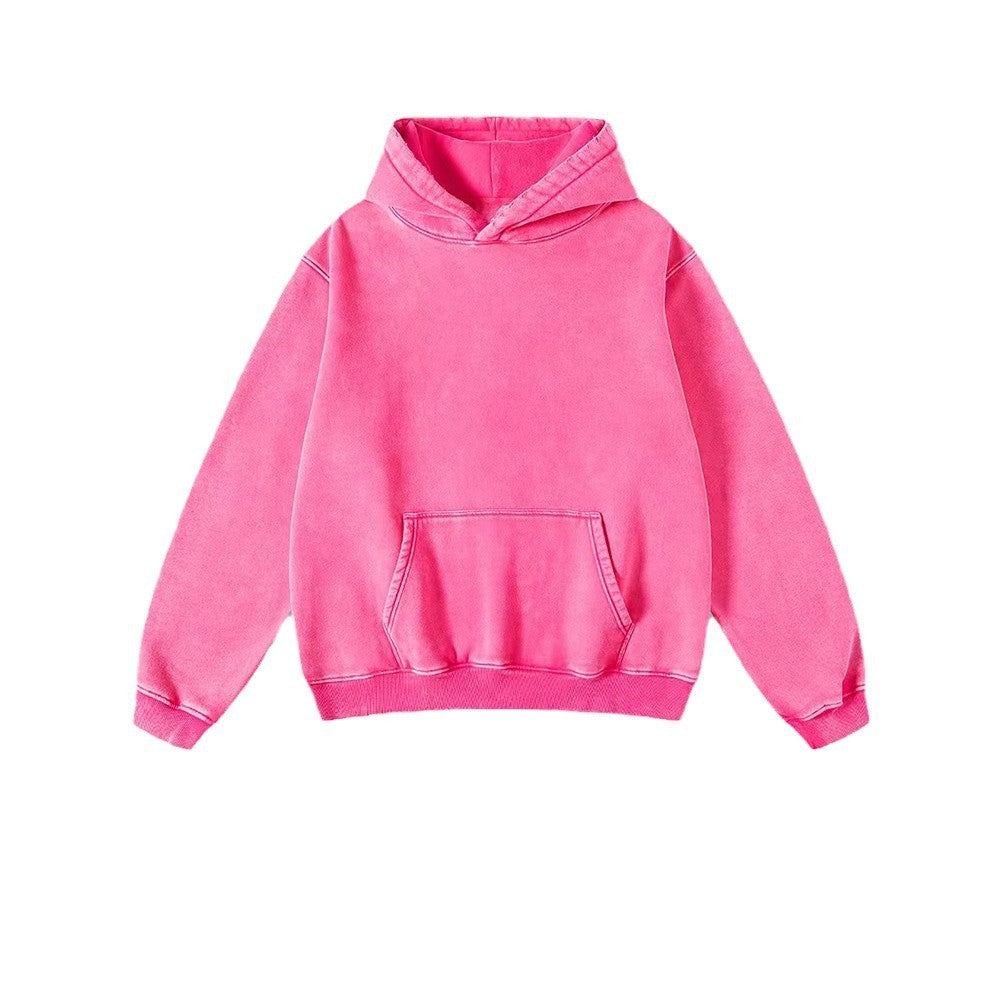 Heavy Fleece-lined Thickened Retro Washed Sweater Rose Red