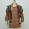 Vintage Knitted Sweater Fashion Jacquard Lapel Cardigan Brown