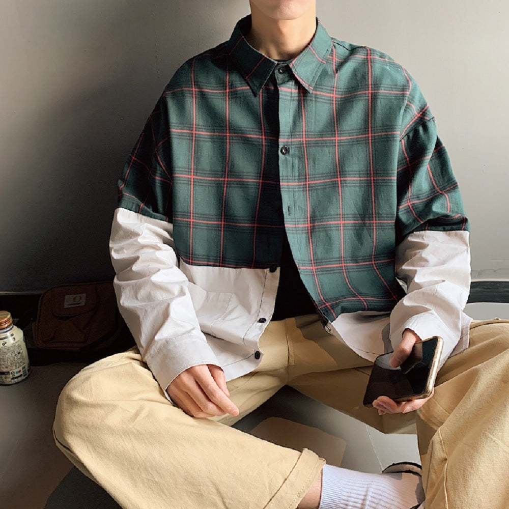 Japanese plaid stitching shirt