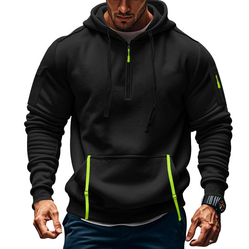 Casual Multi-zipper Arm Pocket Sweatshirt Black