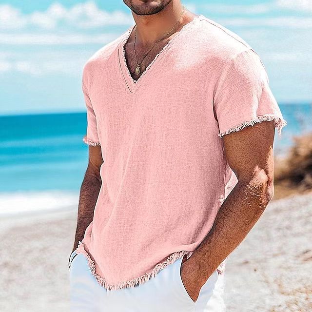 Solid Color Short Sleeve Pink