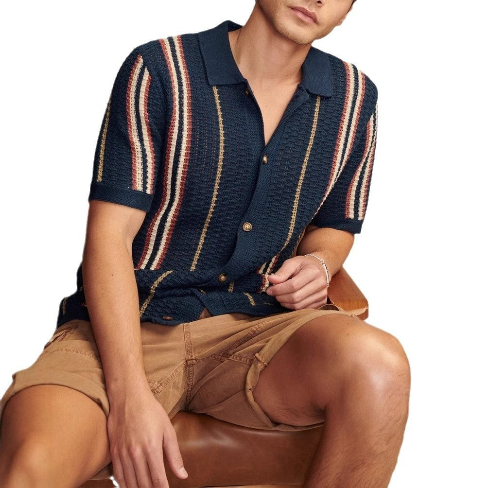 Hollow-out Knitted POLO Cardigan